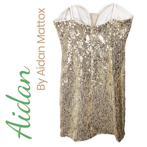 NWOT Aidan Mattox Gold Sequin Strapless Mini Dress Bustier Party Cocktail, 10 - Picture 12 of 14